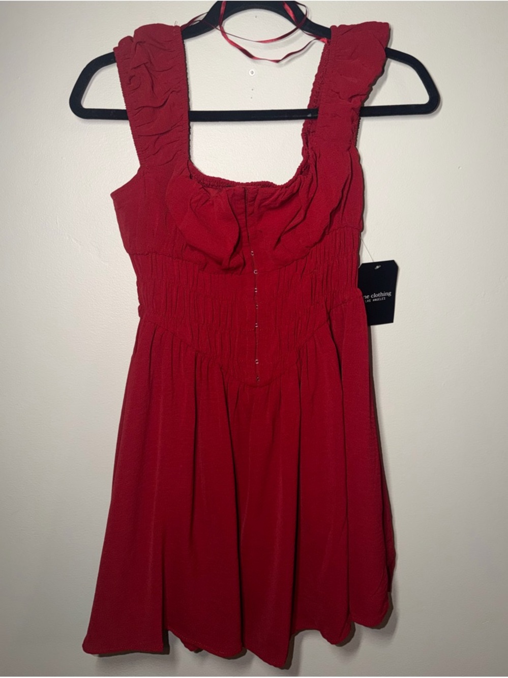 One Clothing Red Corset Ruffle-Shoulder Mini Dress